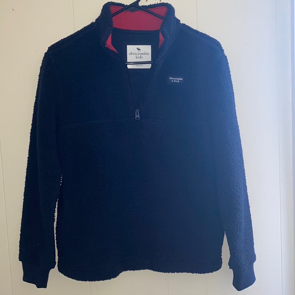 Abercrombie kids boys 11/12 navy blue Sherpa sweater jacket Like new !